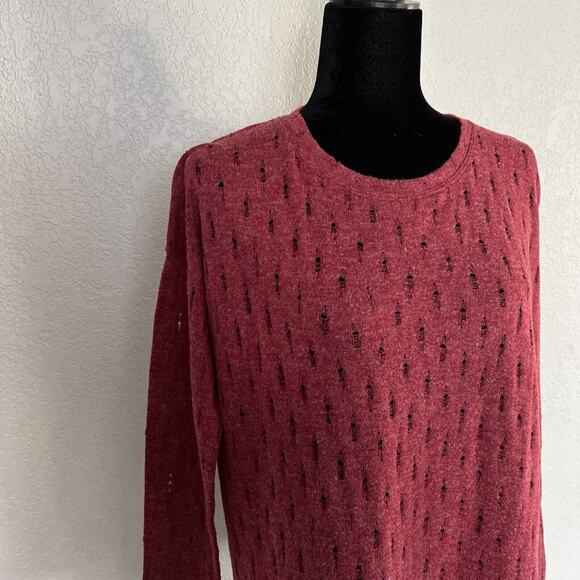 Mododoc Hi-Lo Eyelet Sweater Womens Small Burgundy Wine Long Sleeve Lightweight - Picture 3 of 9